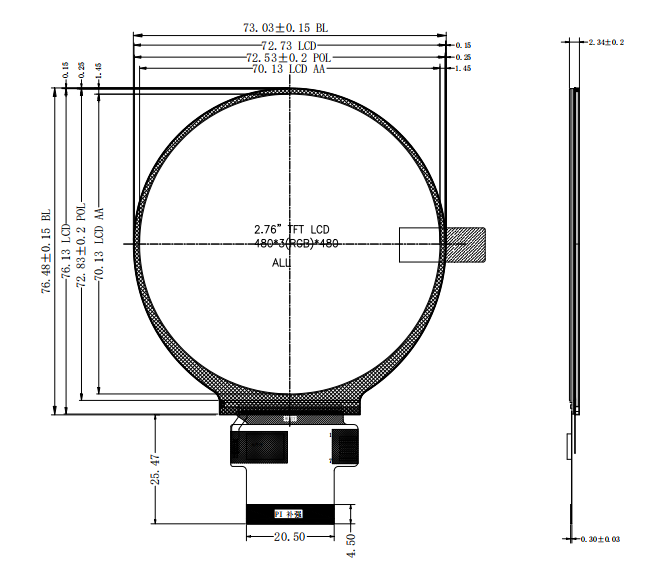 2.8inch round ips tft lcd display 480*480 rgb interface st7701s 2.76" lcd screen