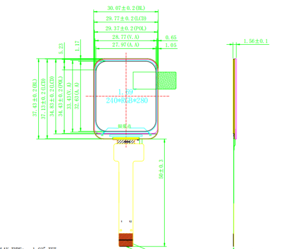 1.69inch ips tft lcd display 240*280 spi interface medical device lcd screen panel