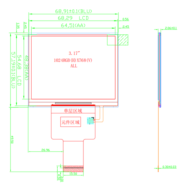 3.17inch hd ips tft lcd screen 1024*768 landscape industrial controller mipi jd9168 lcd display