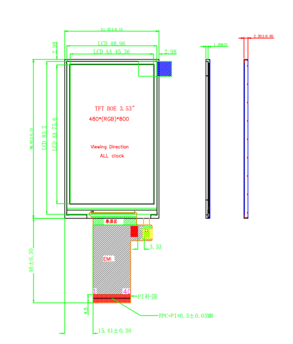 3.5inch ips tft lcd screen 480*800 spi rgb18bit smart lock st7701s lcd display