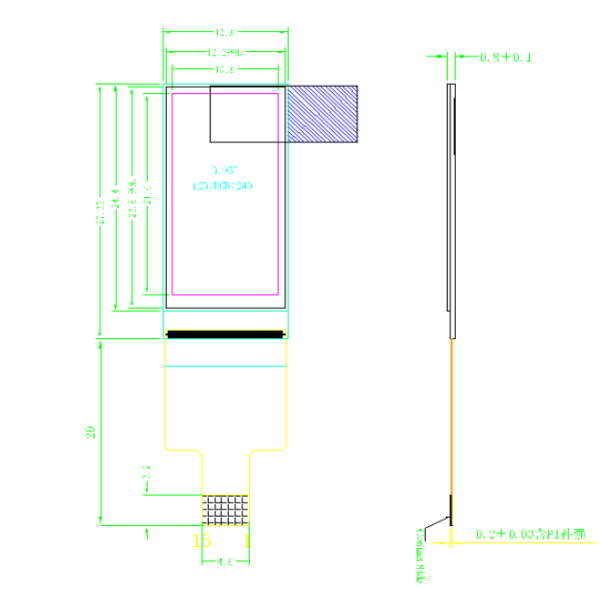 0.95inch landscape amoled display 180*120 spi interface wearable device oled screen