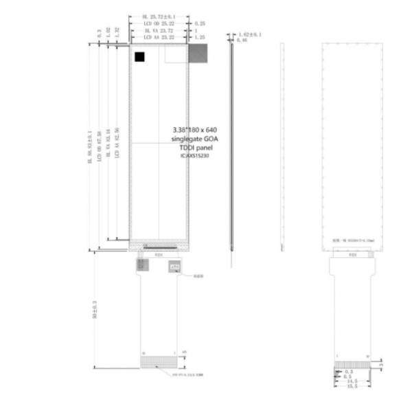 3.02" bar tft lcd display 170*560 spi 4line axs15231b refrigerator long lcd screen (复制)
